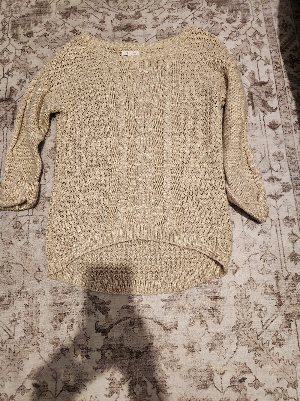 Cozy Scoop-Neck Cable Knit Sweater in Light Beige
